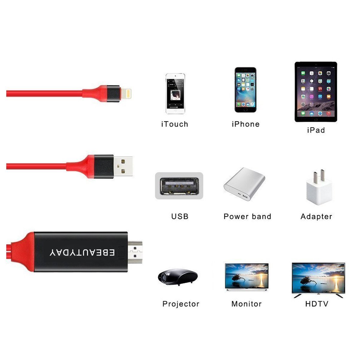 Как подключить кабель hdmi к айфону Купить Кабель Адаптер MHL iPhone HDMI 8 PIN 5 6 7 iPad TV (7400845657) с доставк