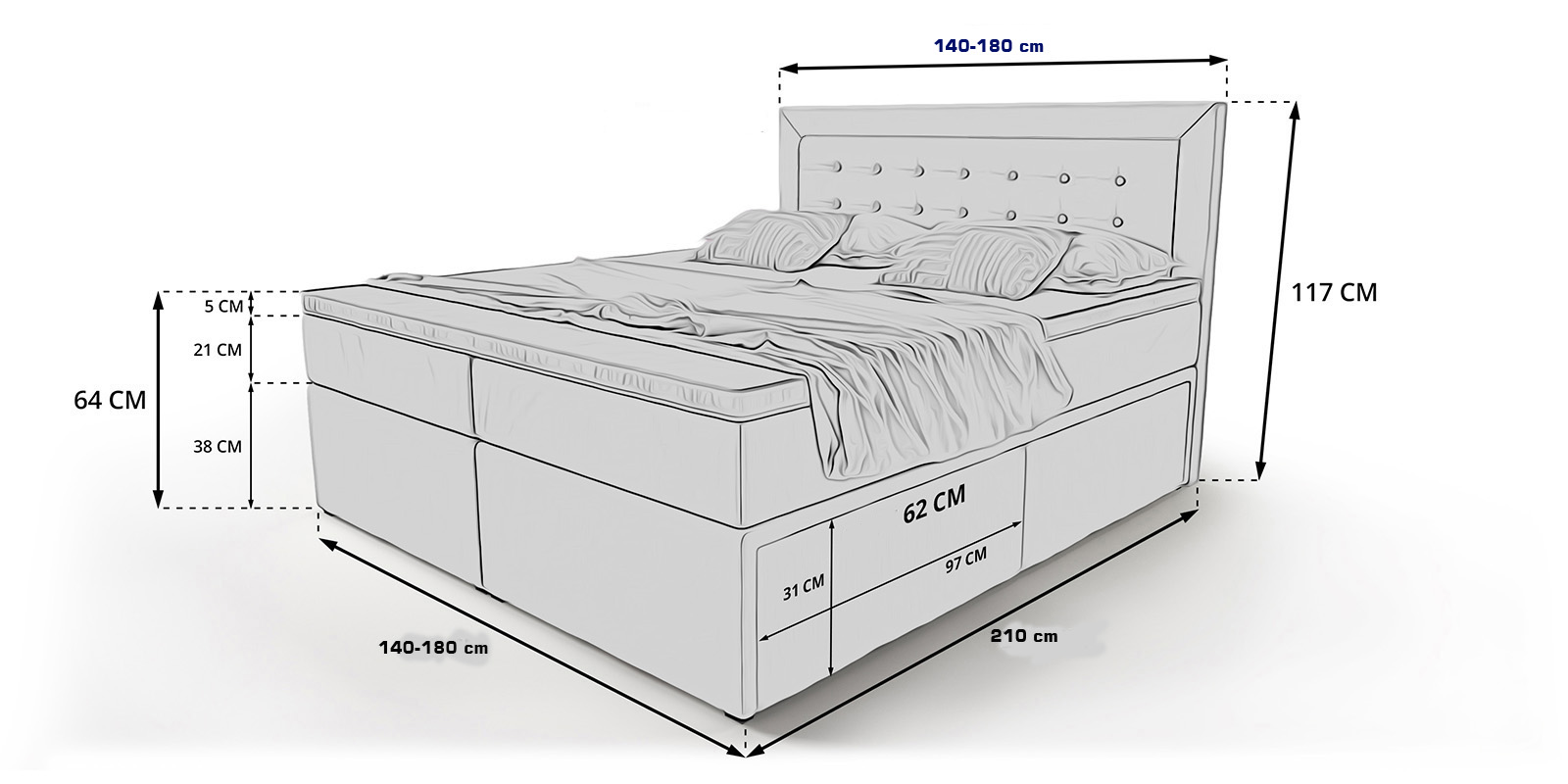 размеры полутороспальной кровати взрослой