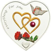 2009 ПАЛАУ $ 5 СЕРЕБРО СЕРДЦЕ ЖЕМЧУЖИНА РОЗОВЫЙ