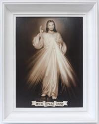 OBRAZ JEZUSA W BIAŁEJ RAMIE 60X80 JEZU UFAM TOBIE