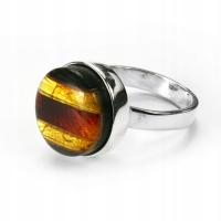 Pierścionek srebro 925 bursztyn okrągły regulowany rękodzieło
