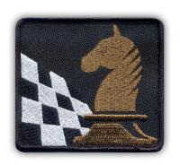 Naszywka - SZACHY, szachownica i koń, brązowy HAFT