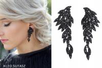 KOLCZYKI CZARNE SKRZYDŁA CYRKONIE DŁUGIE PIĘKNE SKRZYDŁO PIĘKNE HIT DŁUGIE