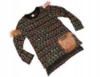 TUNIKA bluzka sweterek z BUKLI Z FUTERKIEM