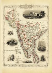 Индия Хайдарабад карта иллюстрированная Таллис 1851 г.