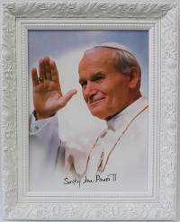 OBRAZ W BIAŁEJ RAMIE PAPIEŻ JAN PAWEŁ II 40X50