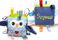 Kostka Sensorek Sowa Minky z IMIENIEM gryzak HAFT