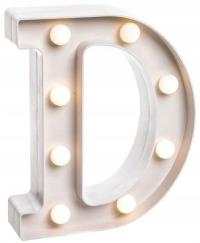 Świecąca Litera LED D Lampka nocna Dekoracja biała ciepła barwa światła