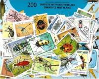 Zestaw 200 znaczków pocztowych - OWADY Z MOTYLAMI