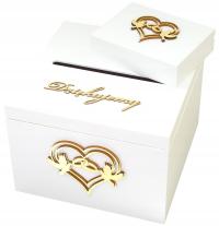 Коробка на конверты, обручальные кольца, белые, золотые декоры