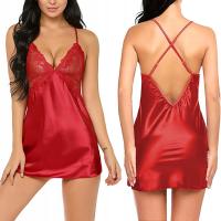 SATYNOWA PIŻAMA DAMSKA BIELIZNA KORONKA SEKSOWNA KOSZULA NOCNA SATYNA HALKA