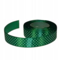 Wstążka satynowa w kropki 25mm/22MB ZIELONA