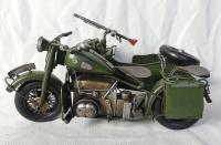 Metalowy wojskowy MOTOCYKL z koszem retro 38 cm pojazd model motor
