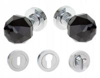 Gałka ruchoma kryształowa czarna + rozety w kpl