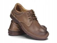 Półbuty Męskie Skóra Naturalna Szyte Klasyczne Sznurowane 055 Brązowe