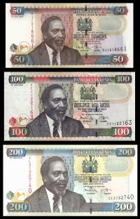 KENIA KENYA ZESTAW 50 100 200 Shillings 2010 UNC
