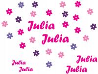 Naklejki na rower 6 x Imię + 48 kwiatków różne kolory