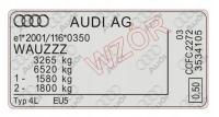 Табличка / наклейка стартера Audi