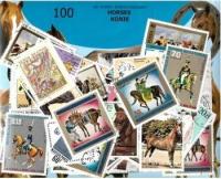 Zestaw 100 znaczków pocztowych - KONIE