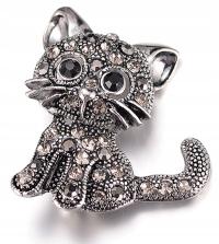 Серебряная брошь котенка с кубическим цирконием кошка