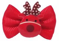 ŚWIĄTECZNE CZERWONE KOKARDKI Z RENIFEREM NA SPINCE
