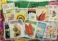 Zestaw 25 znaczków pocztowych - KWIATY