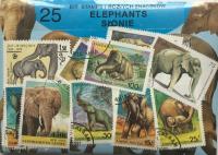 Zestaw 25 znaczków pocztowych - SŁONIE