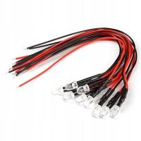 10x Светодиод 5мм, 12V, RED, CLEAR, кабель 20 см