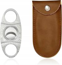 OBCINARKA DO CYGAR GILOTYNA PODWÓJNE OSTRZE STAL NIERDZEWNA SKÓRZANE ETUI