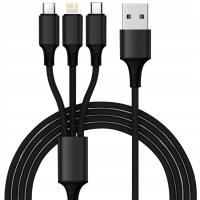 Kabel USB 3w1 Do Ładowania Telefonu Typu C Micro USB oraz Lightning iPhone
