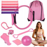 ZESTAW PILATES FITNESS JOGA 13w1 ĆWICZEŃ KOŁO DO PILATESU TAŚMY OPOROWE RÓŻ