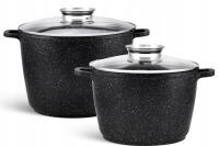 ZESTAW GARNKÓW z pokrywką MARMUROWY GAZ INDUKCJA 6L / 10L CZARNY