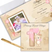 Zaproszenie na ROCZEK IMIĘ + ZDJĘCIE dziecka + biała KOPERTA gratis