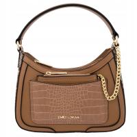 Torebka damska Emily Loran brązowa ze wzorem krokodyla i łańcuszkiem