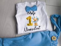 Komplet na roczek błękit miś z balonikami moje 1 urodzinki chlopiec
