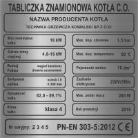 Tabliczka znamionowa na piec kocioł - 4 klasa tabliczka GRAWEROWANA