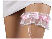 Elegancka Podwiązka Ślubna z Broszką Sercem Szczęście i Pamiątka Jasny Róż