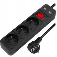 PRZEDŁUZACZ LISTWA ZASILAJĄCA 1,5m 3 GNIAZDA Z UZIEMIENIEM WYŁĄCZNIK USB