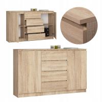 Комод высокий 160 см 2 двери 4 ящика большой шкаф для гостиной Дуб сонома