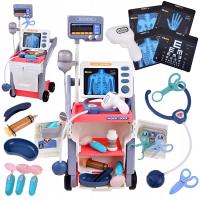 Zestaw Lekarski Wózek Doktor Lekarz Interaktywny RTG Stetoskop 16 Elementów