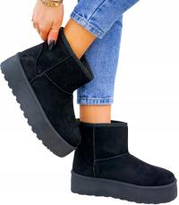 Czarne Śniegowce Botki Na Platformie Ocieplane Saszki