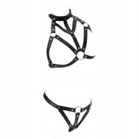 КОЖАНОЕ ЭРОТИЧЕСКОЕ НИЖНЕЕ БЕЛЬЕ ДЛЯ ЖЕНСКОГО ДОМИНИРОВАНИЯ, КОМПЛЕКТ БЮСТГАЛЬТЕРА С ЧОКЕРОМ, СТРИНГИ