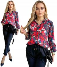 Элегантная рубашка женская блузка стильная узорная печать цветы плюс размер