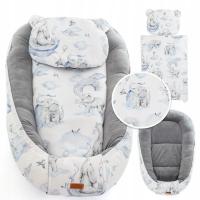 Duży kokon niemowlęcy Velvet zestaw TĘCZOWY SŁONIK SZARY home&baby wyprawka