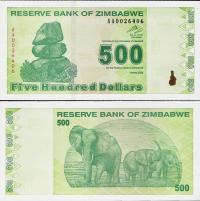 Zimbabwe 2009 - 500 Dollars Pick 98 UNC
