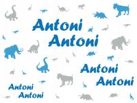 Naklejki na rower 6 x Imię + 82 dinozaury różne kolory