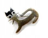 Vintage Meksykańska stara srebrna broszka kotek kot Meksyk srebro