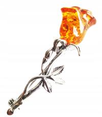 Брошь серебро и янтарь * Роза * подарок для бабушки