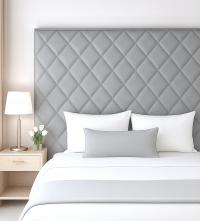 Jasno szare Wezgłowie Zagłówek do łóżka Ekoskóra pikowana 7x7cm Dekoracyjne