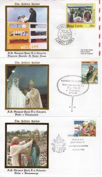 FILATELISTYKA KOLUMBIA- Wizyta JP II w Kolumbii i St Lucia, 16 kopert,1986